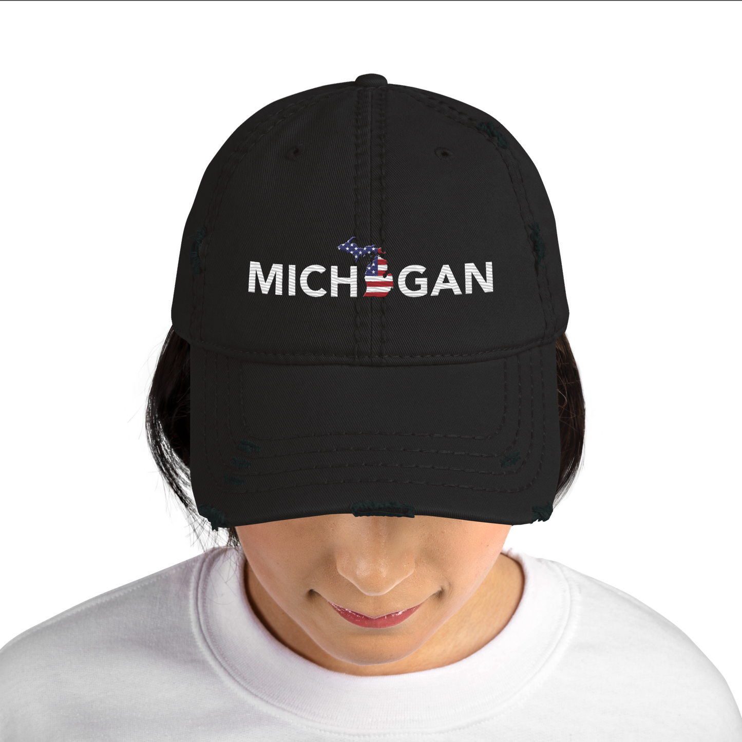 'Michigan' Distressed Dad Hat (Sans Font Patriot Edition)