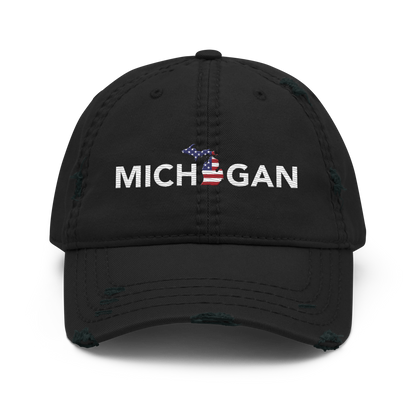 'Michigan' Distressed Dad Hat (Sans Font Patriot Edition)