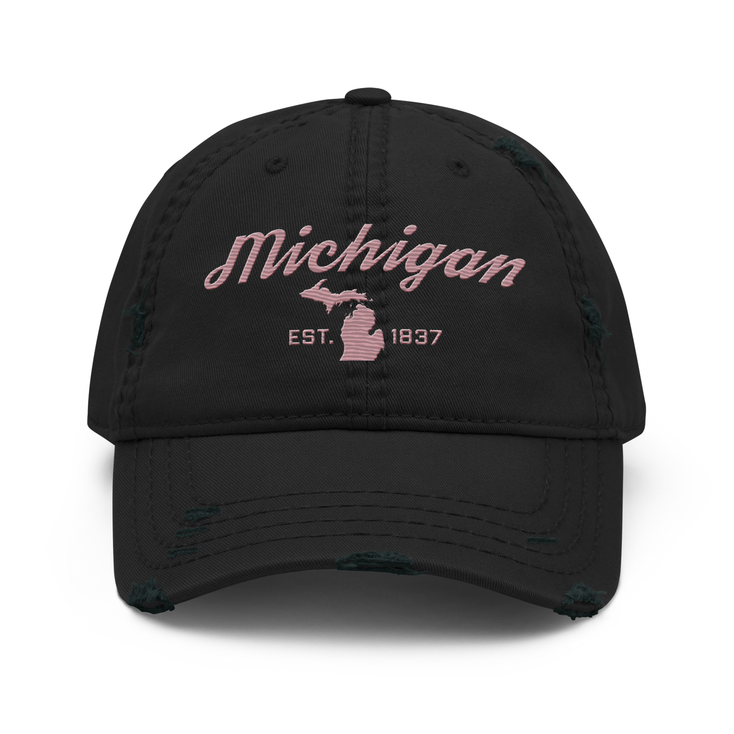 'Michigan EST. 1837' Distressed Dad Hat (Script Font) | Cherry Blossom Pink