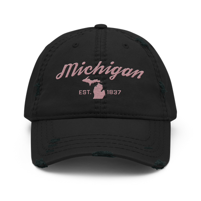 'Michigan EST. 1837' Distressed Dad Hat (Script Font) | Cherry Blossom Pink