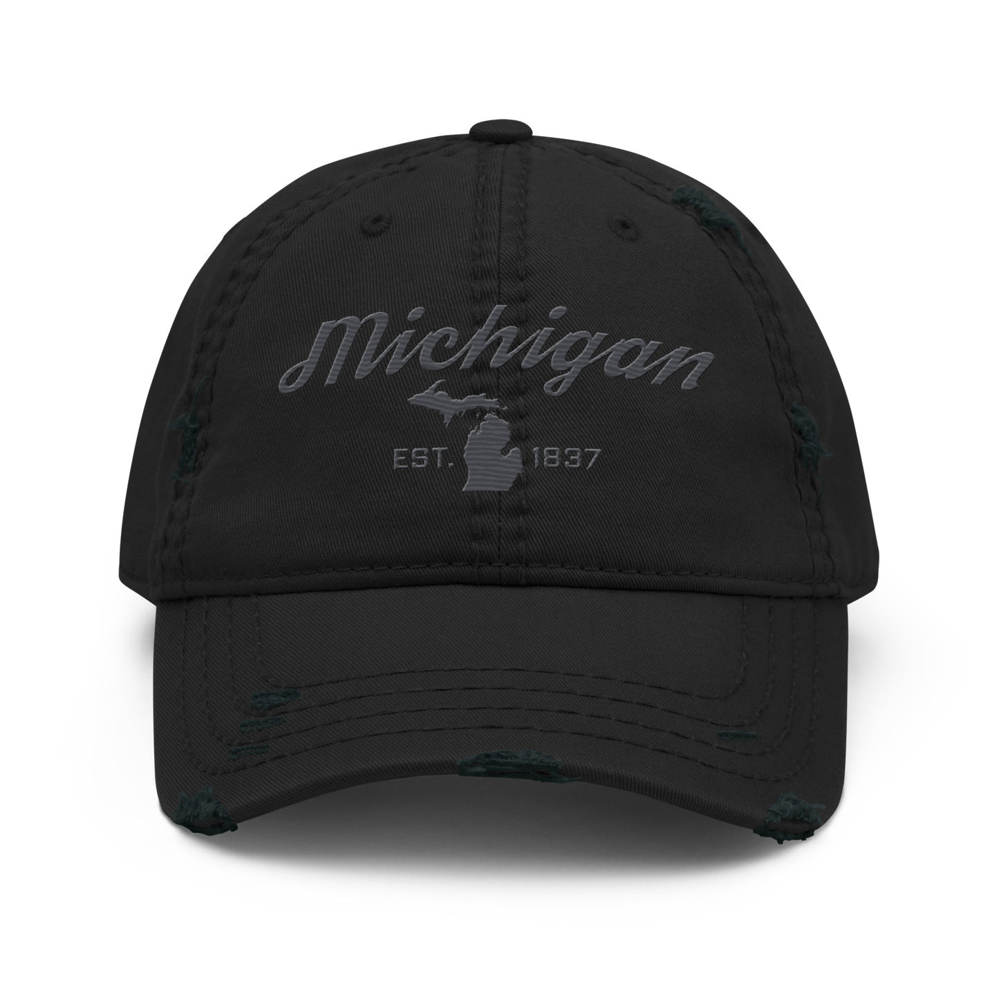 'Michigan EST. 1837' Distressed Dad Hat (Script Font) | Iron Ore Grey