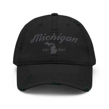 'Michigan EST. 1837' Distressed Dad Hat (Script Font) | Iron Ore Grey