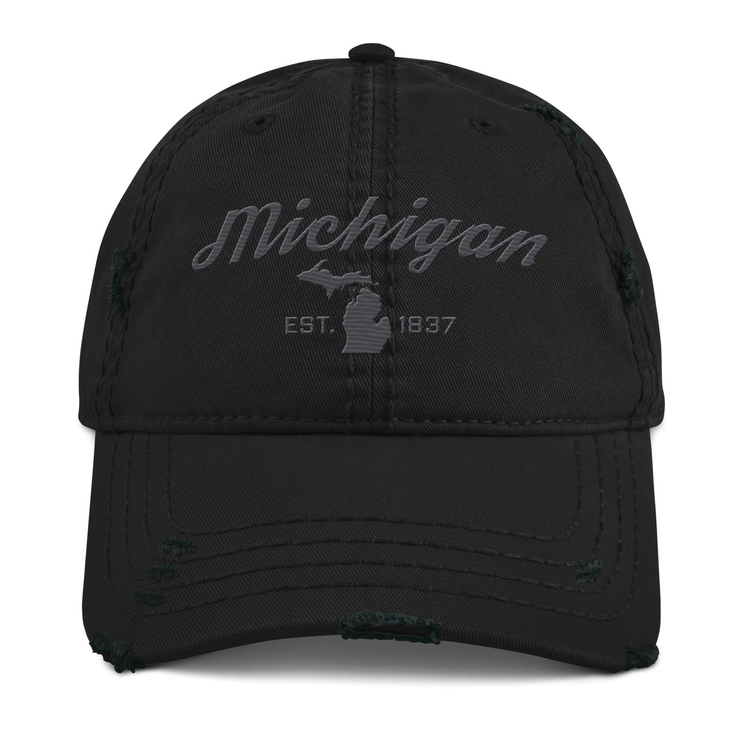 'Michigan EST. 1837' Distressed Dad Hat (Script Font) | Iron Ore Grey