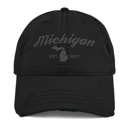 'Michigan EST. 1837' Distressed Dad Hat (Script Font) | Iron Ore Grey