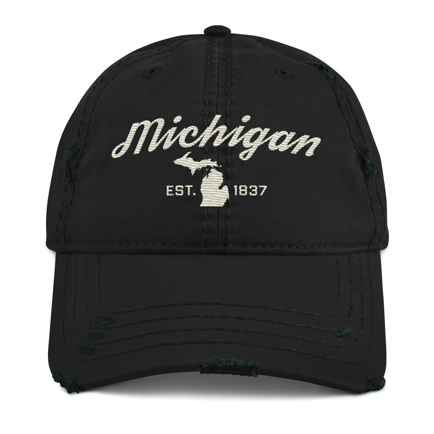 'Michigan EST. 1837' Distressed Dad Hat (Script Font) | Ivory White