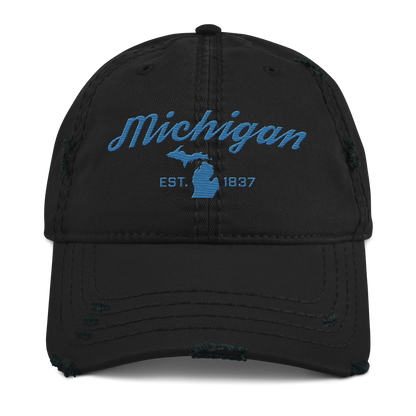 'Michigan EST. 1837' Distressed Dad Hat (Script Font) | Superior Blue