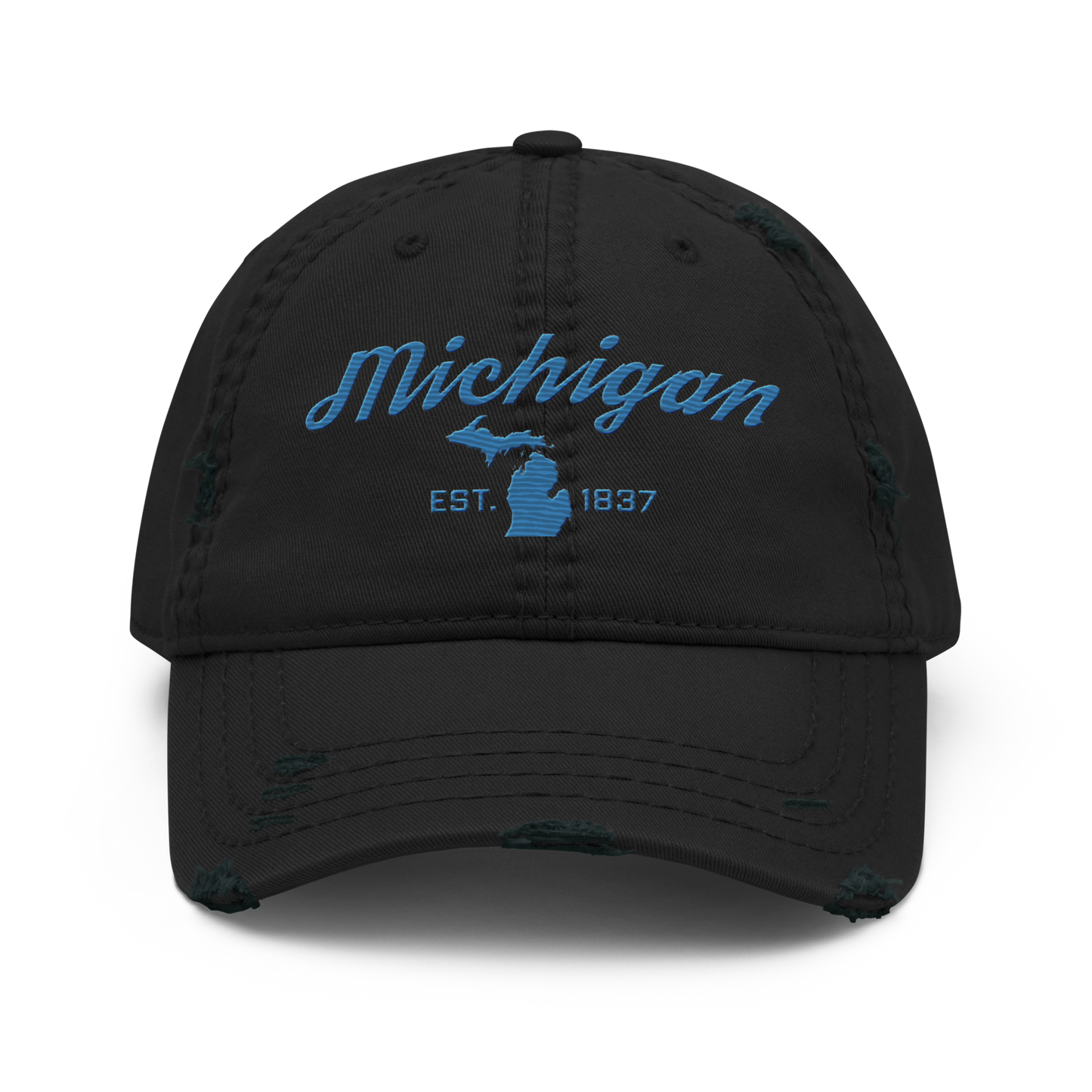 'Michigan EST. 1837' Distressed Dad Hat (Script Font) | Superior Blue