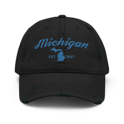 'Michigan EST. 1837' Distressed Dad Hat (Script Font) | Superior Blue