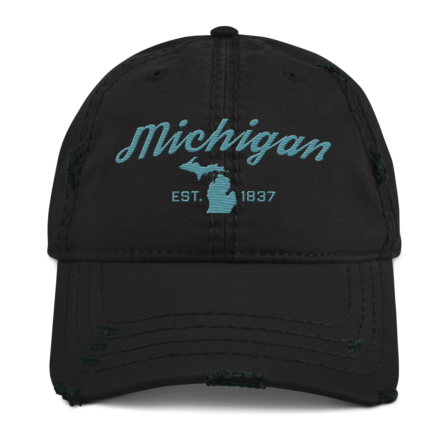 'Michigan EST. 1837' Distressed Dad Hat (Script Font) | Huron Blue