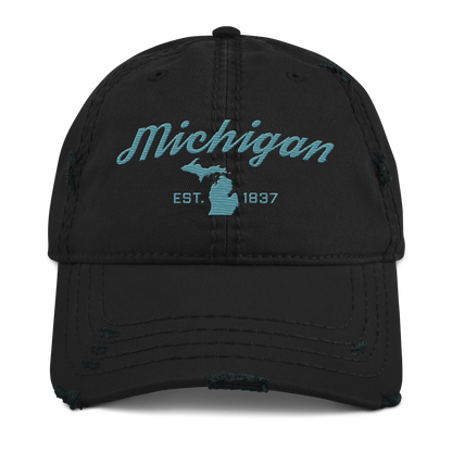 'Michigan EST. 1837' Distressed Dad Hat (Script Font) | Huron Blue