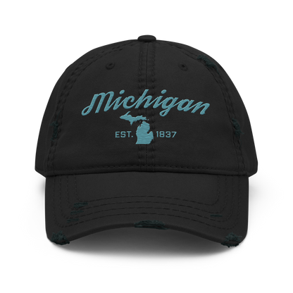 'Michigan EST. 1837' Distressed Dad Hat (Script Font) | Huron Blue