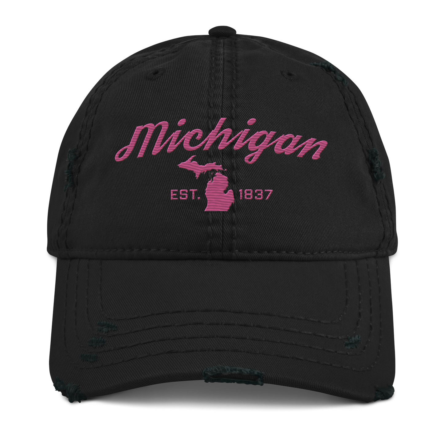 'Michigan EST. 1837' Distressed Dad Hat (Script Font) | Apple Blossom Pink