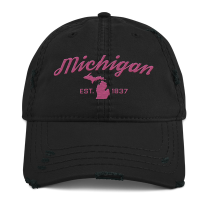 'Michigan EST. 1837' Distressed Dad Hat (Script Font) | Apple Blossom Pink