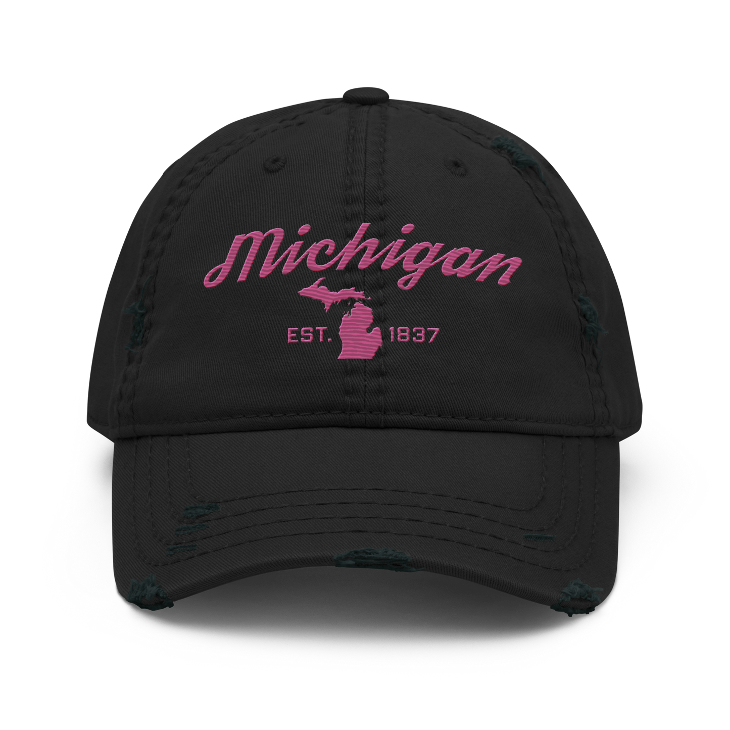 'Michigan EST. 1837' Distressed Dad Hat (Script Font) | Apple Blossom Pink