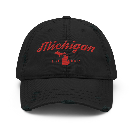 'Michigan EST. 1837' Distressed Dad Hat (Script Font) | Aliform Red