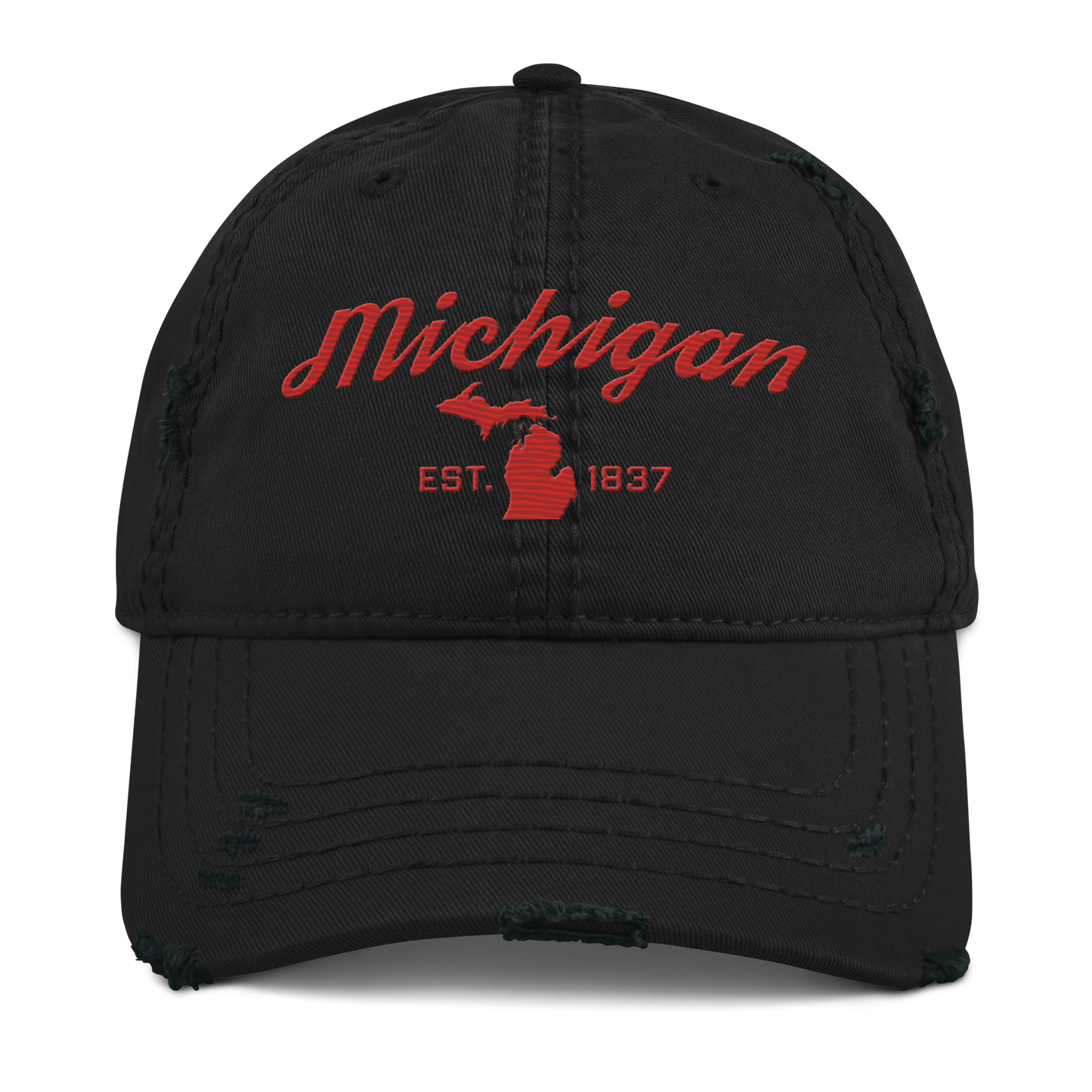 'Michigan EST. 1837' Distressed Dad Hat (Script Font) | Aliform Red