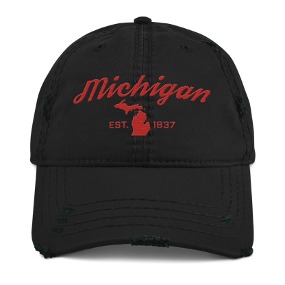 'Michigan EST. 1837' Distressed Dad Hat (Script Font) | Aliform Red