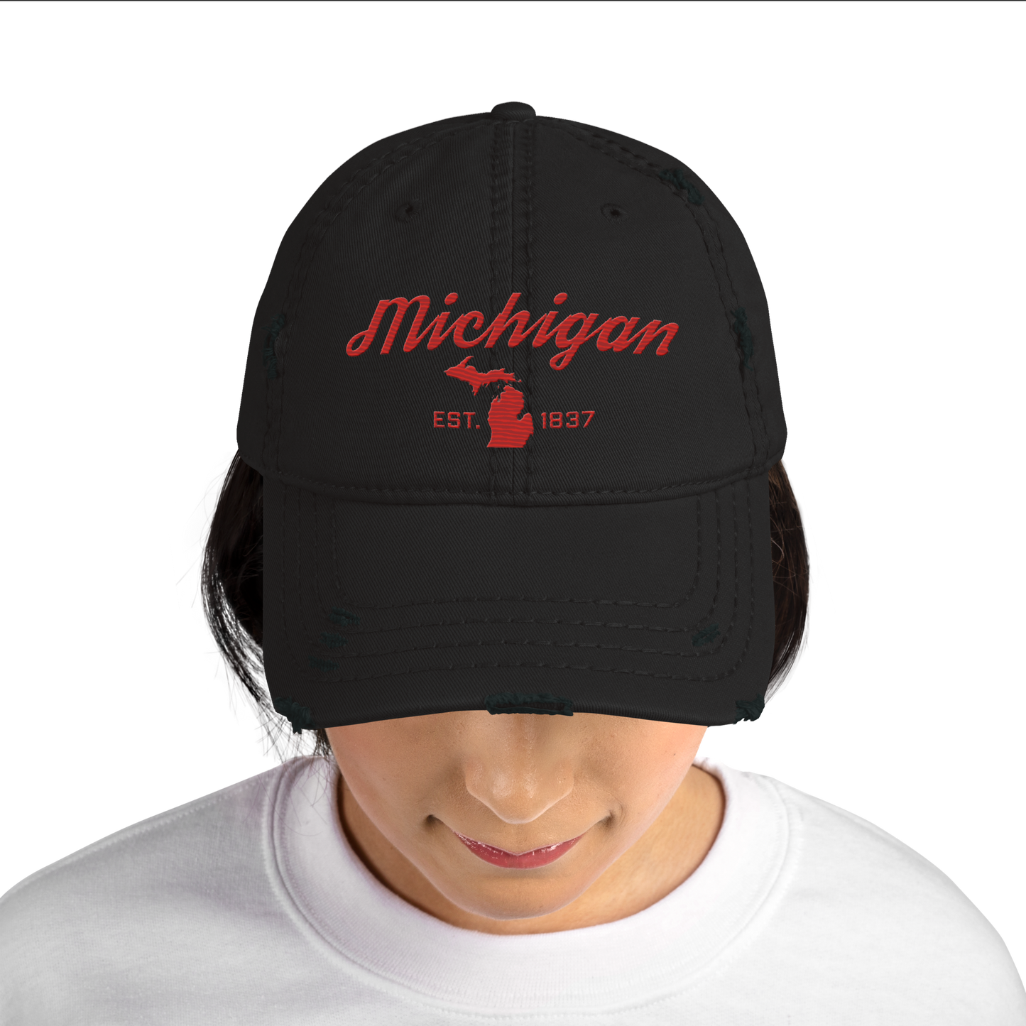 'Michigan EST. 1837' Distressed Dad Hat (Script Font) | Aliform Red