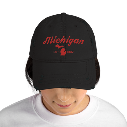 'Michigan EST. 1837' Distressed Dad Hat (Script Font) | Aliform Red