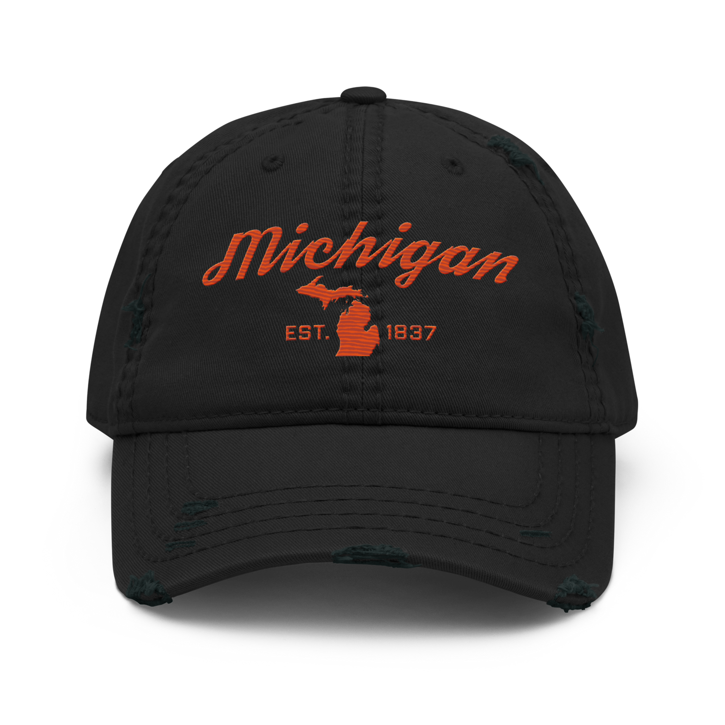 'Michigan EST. 1837' Distressed Dad Hat (Script Font) | Maple Leaf Orange