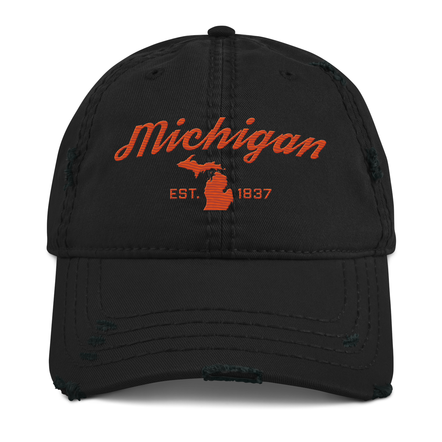 'Michigan EST. 1837' Distressed Dad Hat (Script Font) | Maple Leaf Orange