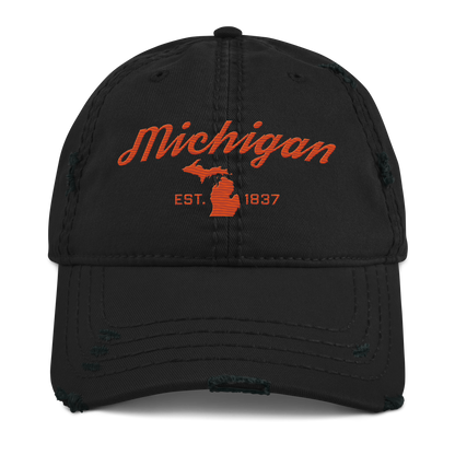 'Michigan EST. 1837' Distressed Dad Hat (Script Font) | Maple Leaf Orange