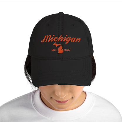 'Michigan EST. 1837' Distressed Dad Hat (Script Font) | Maple Leaf Orange