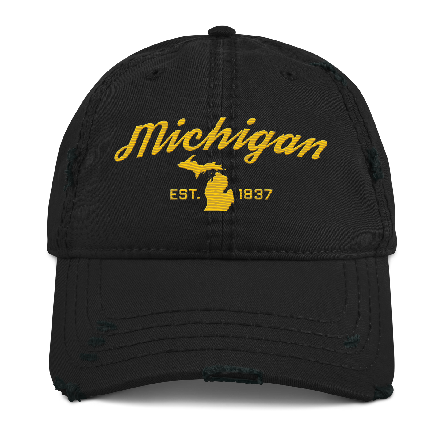 'Michigan EST. 1837' Distressed Dad Hat (Script Font) | Gold