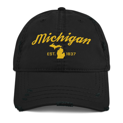 'Michigan EST. 1837' Distressed Dad Hat (Script Font) | Gold