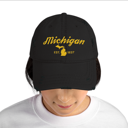 'Michigan EST. 1837' Distressed Dad Hat (Script Font) | Gold