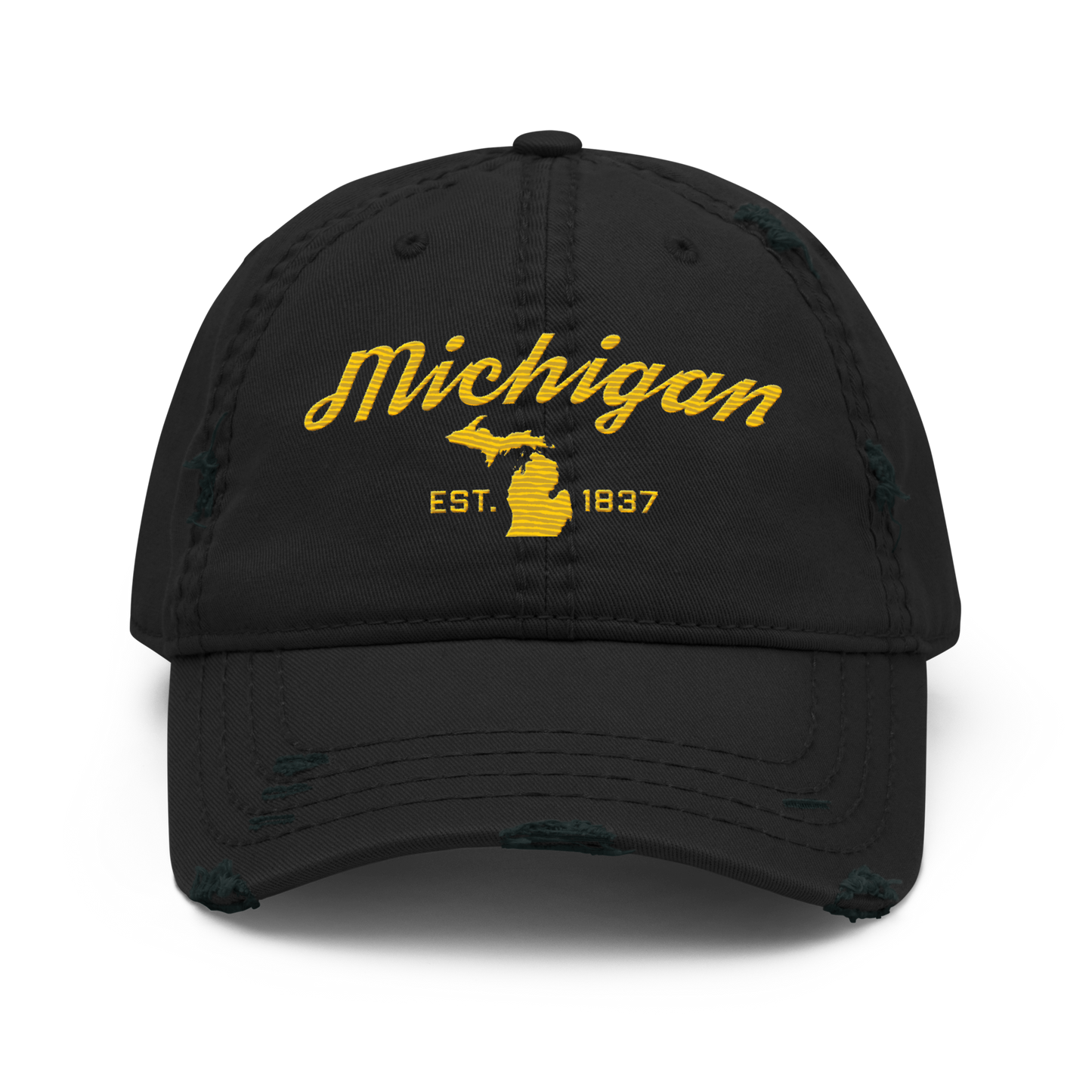 'Michigan EST. 1837' Distressed Dad Hat (Script Font) | Gold