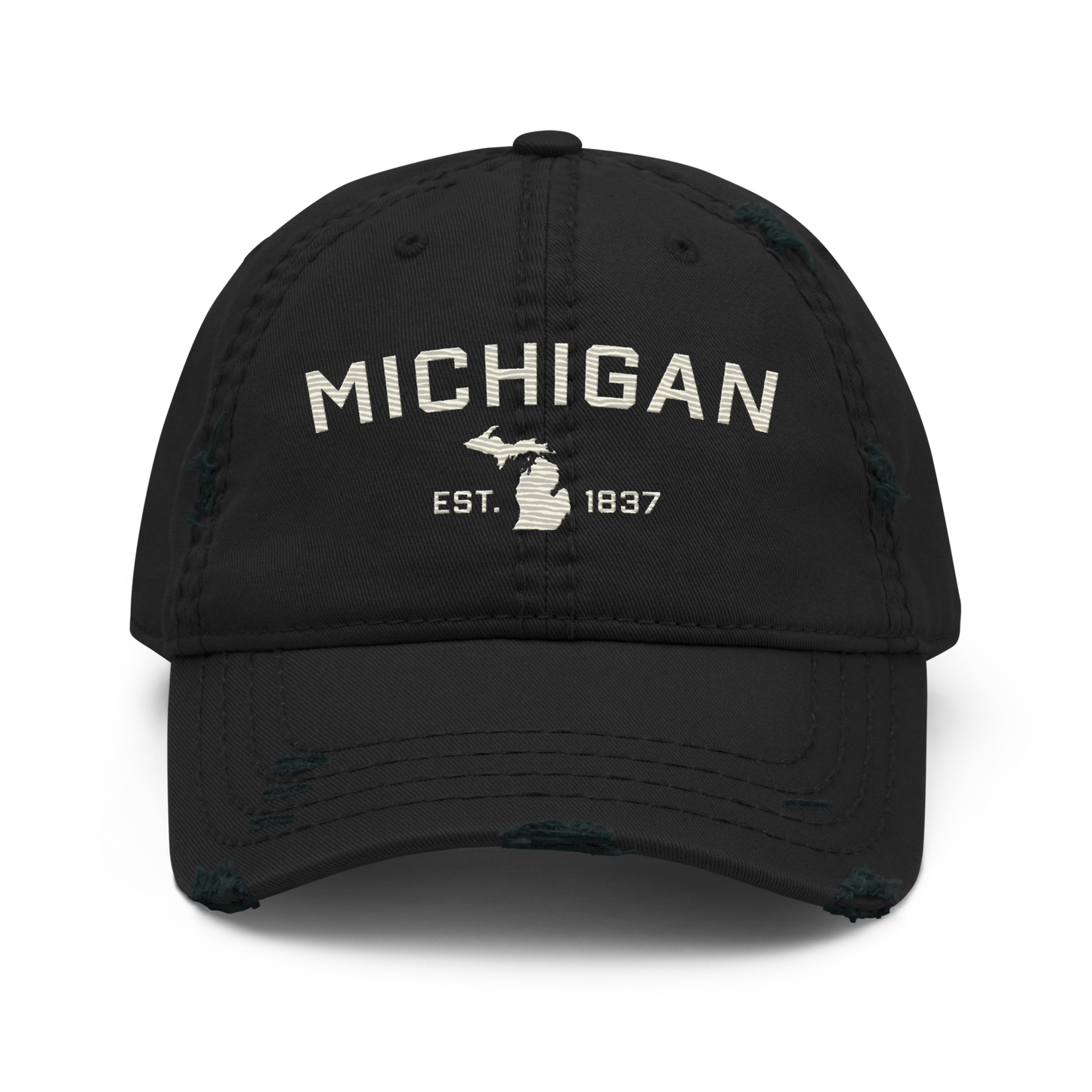 'Michigan EST. 1837' Distressed Dad Hat (Athletic Font) | Ivory White