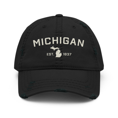 'Michigan EST. 1837' Distressed Dad Hat (Athletic Font) | Ivory White