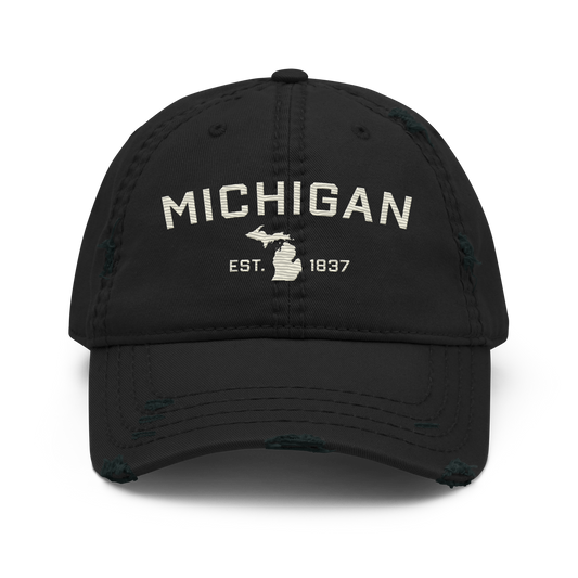 'Michigan EST. 1837' Distressed Dad Hat (Athletic Font) | Ivory White