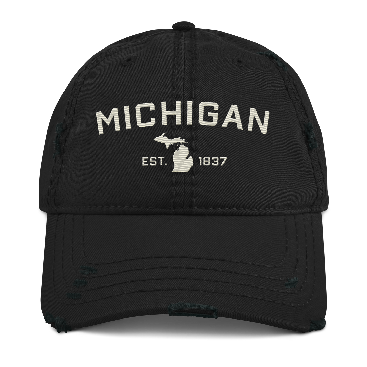 'Michigan EST. 1837' Distressed Dad Hat (Athletic Font) | Ivory White