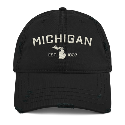 'Michigan EST. 1837' Distressed Dad Hat (Athletic Font) | Ivory White