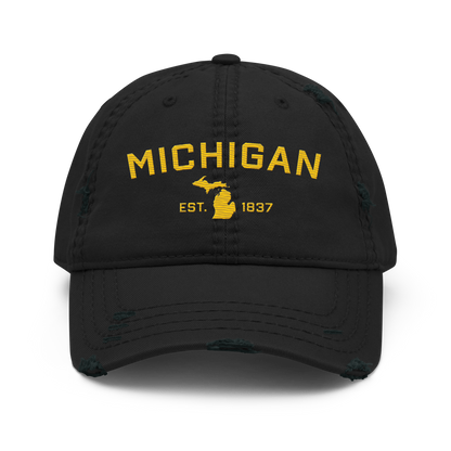 "Michigan EST. 1837' Distressed Dad Hat (Athletic Font) | Gold