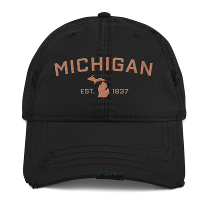 'Michigan EST. 1837' Distressed Dad Hat (Athletic Font) | Copper