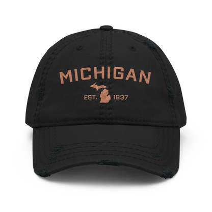 'Michigan EST. 1837' Distressed Dad Hat (Athletic Font) | Copper