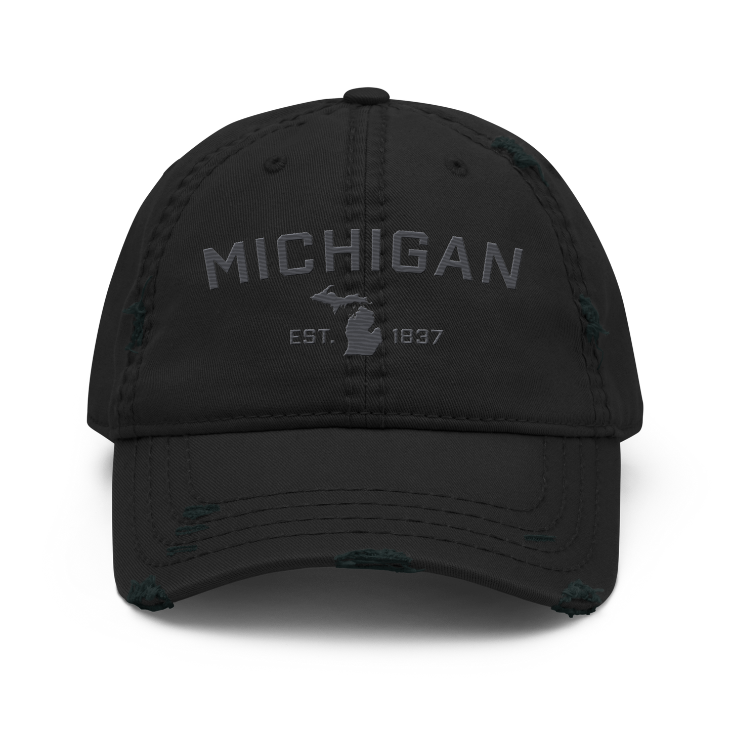 'Michigan EST. 1837' Distressed Dad Hat (Athletic Font) | Iron Ore Grey