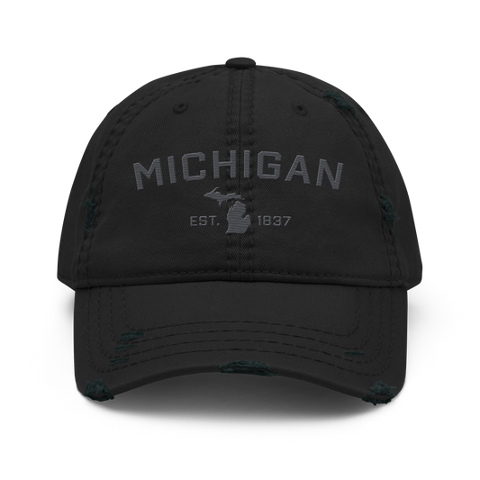 'Michigan EST. 1837' Distressed Dad Hat (Athletic Font) | Iron Ore Grey