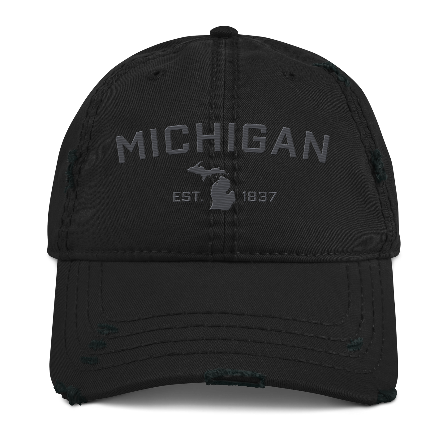 'Michigan EST. 1837' Distressed Dad Hat (Athletic Font) | Iron Ore Grey