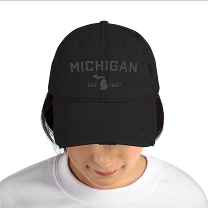 'Michigan EST. 1837' Distressed Dad Hat (Athletic Font) | Iron Ore Grey