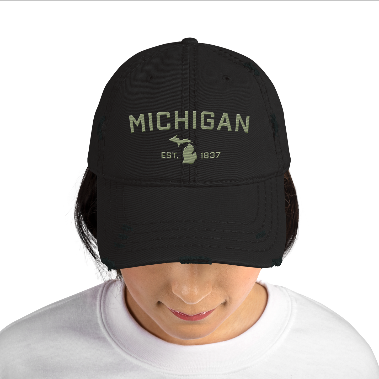 'Michigan EST. 1837' Distressed Dad Hat (Athletic Font) | Beachgrass Green