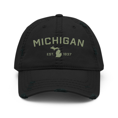 'Michigan EST. 1837' Distressed Dad Hat (Athletic Font) | Beachgrass Green