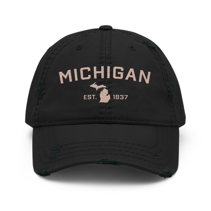 'Michigan EST. 1837' Distressed Dad Hat (Athletic Font) | Rose Gold