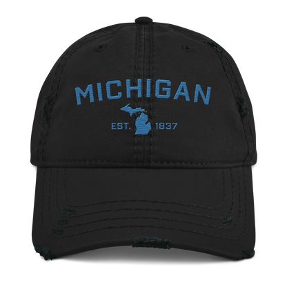 'Michigan EST. 1837' Distressed Dad Hat (Athletic Font) | Superior Blue