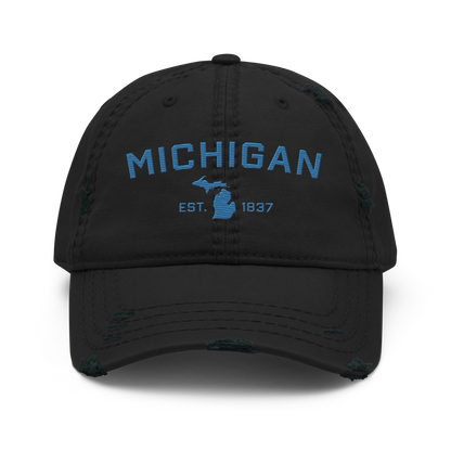 'Michigan EST. 1837' Distressed Dad Hat (Athletic Font) | Superior Blue