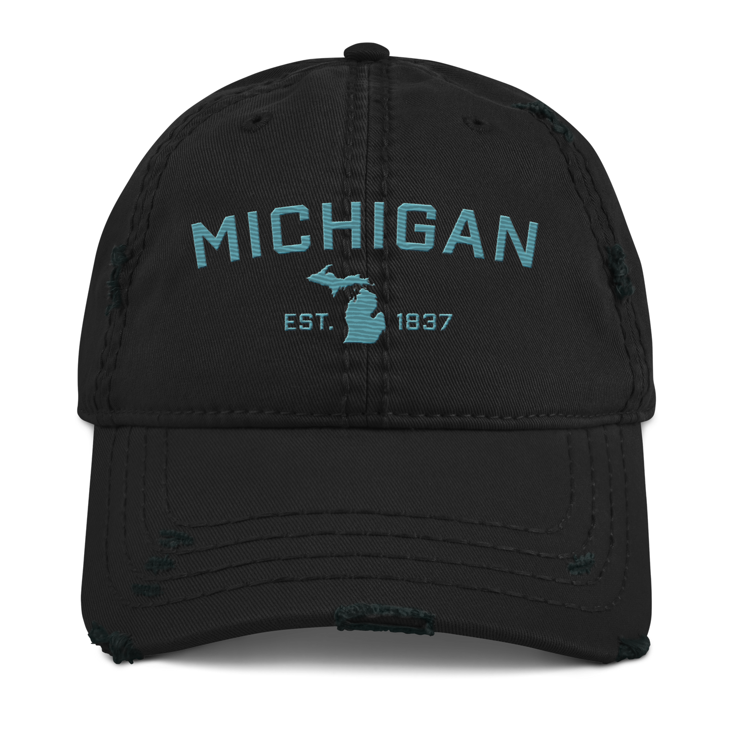 'Michigan EST. 1837' Distressed Dad Hat (Athletic Font) | Huron Blue