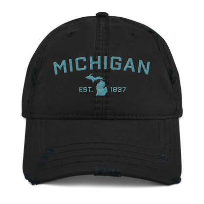 'Michigan EST. 1837' Distressed Dad Hat (Athletic Font) | Huron Blue